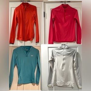 Package of 4 long sleeve athletic tops Under Armor, Nike and Lole.